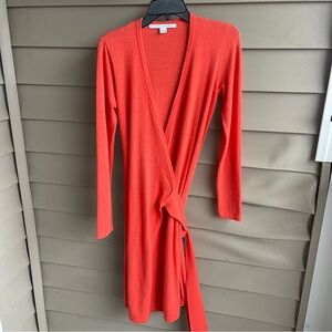 DVF Diane Von Furstenberg Linda Wrap Sweater Dress Wool Cashmere Coral Sz Small